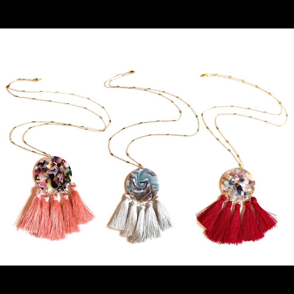 Acetate acrylic pendant tassel necklaces!